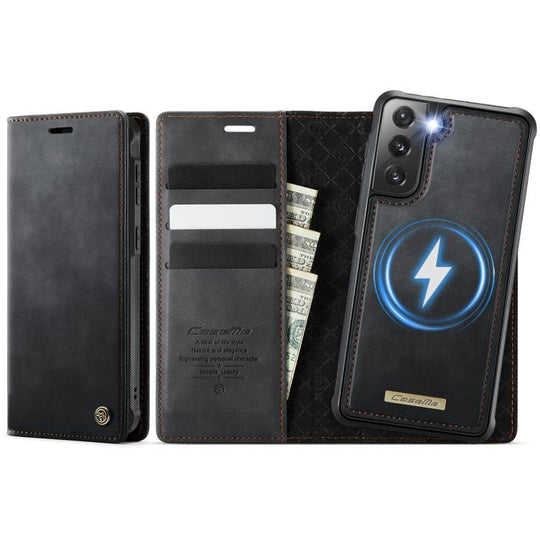 For Samsung Galaxy S21+ 5G CaseMe C49 Magnetic RFID Blocking Detachable Wallet Leather Phone Case(Black)