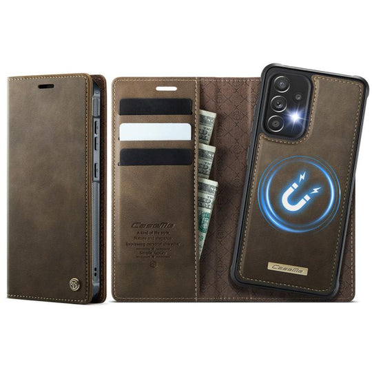 For Samsung Galaxy A52 / A52s CaseMe C49 Magnetic RFID Blocking Detachable Wallet Leather Phone Case(Coffee)