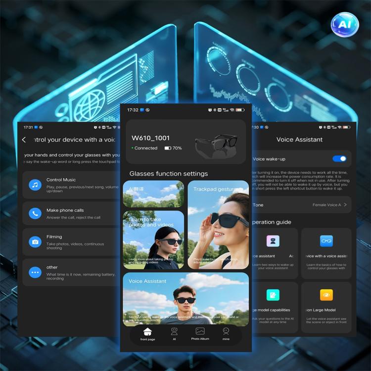 W610 Smart Glasses, Support AI Photo Recognition / AI Smart Translation / Bluetooth Call(Black) - Smart Glasses by buy2fix | Online Shopping UK | buy2fix