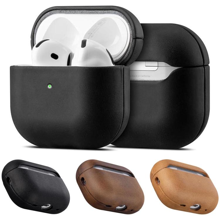 For AirPods Pro 2 Crazy Horse Genuine Leather Earbuds Protective Case(Black) - For AirPods Pro 2 by buy2fix | Online Shopping UK | buy2fix