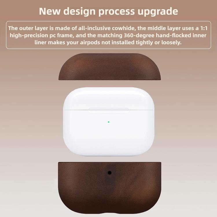 For AirPods Pro 2 Crazy Horse Genuine Leather Earbuds Protective Case(Black) - For AirPods Pro 2 by buy2fix | Online Shopping UK | buy2fix