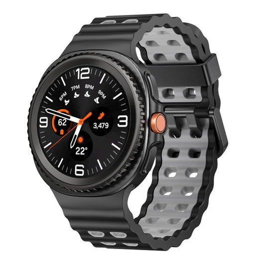 For Galaxy Watch9 / 8 / 8 Classic Ocean Style Quick Release Buckle Two Color Silicone Watch Band(Black Gray)