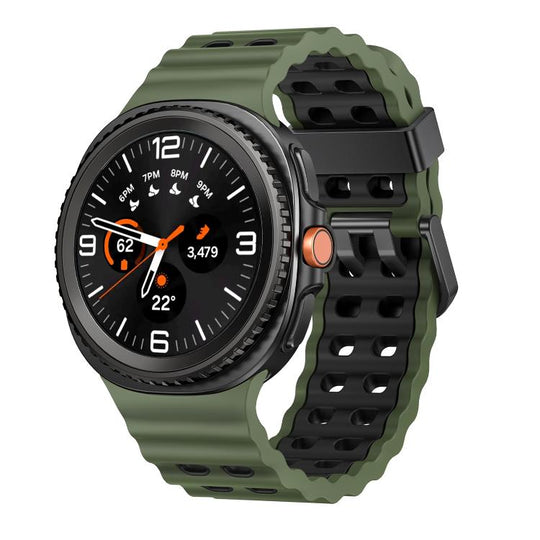 For Galaxy Watch9 / 8 / 8 Classic Ocean Style Quick Release Buckle Two Color Silicone Watch Band(Army Green Black)