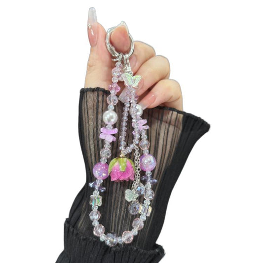 Purple Rose Real Flower Double-Layer Mobile PhoneChain - Lanyards & Wrist Straps by buy2fix | Online Shopping UK | buy2fix