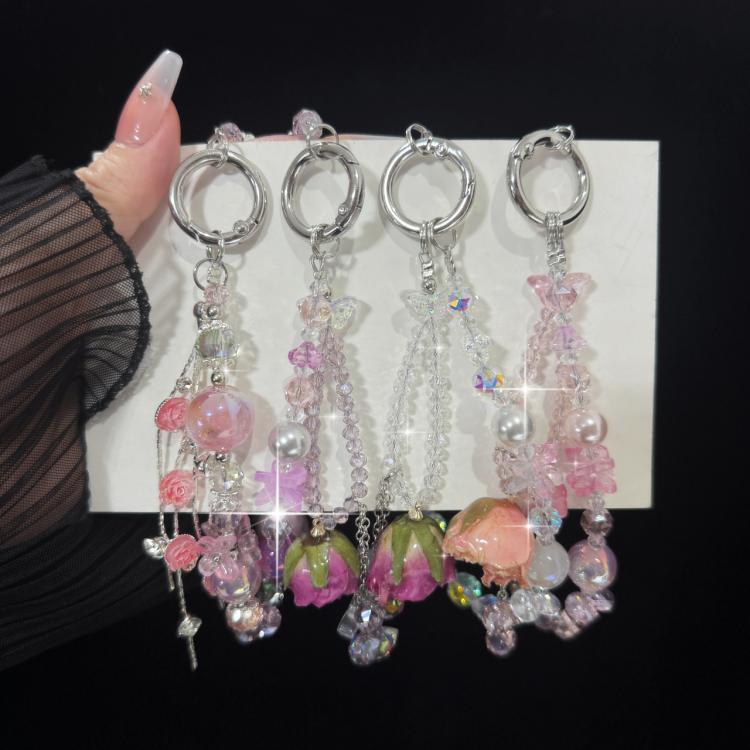 White Rose Real Flower Double-Layer Mobile PhoneChain - Lanyards & Wrist Straps by buy2fix | Online Shopping UK | buy2fix