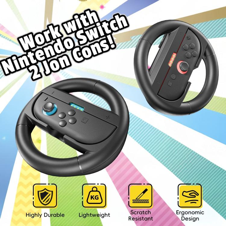 For Nintendo Switch 2 Left And Right Handle Racing Steering Wheel Grips Set(Black) - Gamepads by buy2fix | Online Shopping UK | buy2fix
