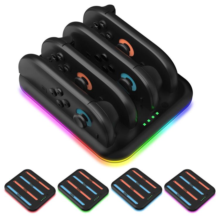 For Nintendo Switch 2 Game Handle 4 Seat Horizontal Charging Cradle With RGB Dazzling Lights(Black) - Charger & Power by buy2fix | Online Shopping UK | buy2fix
