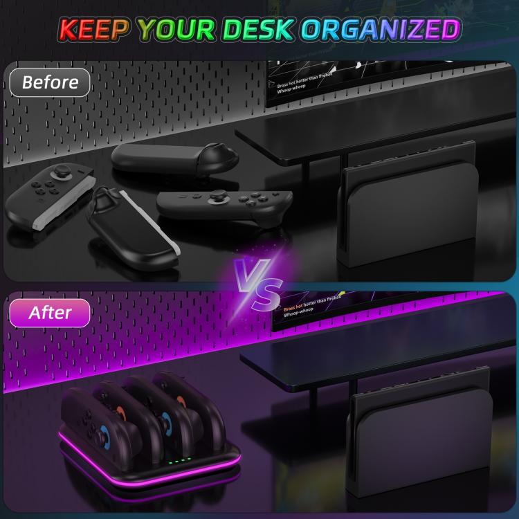 For Nintendo Switch 2 Game Handle 4 Seat Horizontal Charging Cradle With RGB Dazzling Lights(White) - Charger & Power by buy2fix | Online Shopping UK | buy2fix