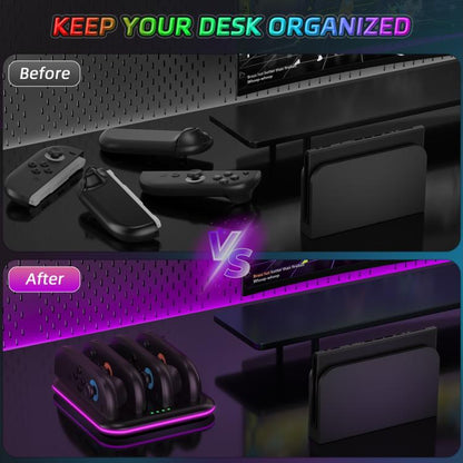 For Nintendo Switch 2 Game Handle 4 Seat Horizontal Charging Cradle With RGB Dazzling Lights(Black) - Charger & Power by buy2fix | Online Shopping UK | buy2fix