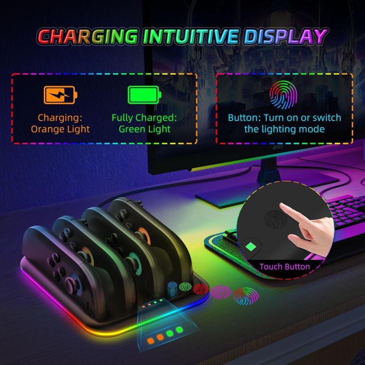 For Nintendo Switch 2 Game Handle 4 Seat Horizontal Charging Cradle With RGB Dazzling Lights(White) - Charger & Power by buy2fix | Online Shopping UK | buy2fix