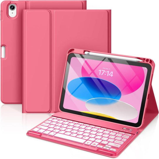 For iPad 2025 Bluetooth Keyboard Silicone Leather Tablet Case with Pen Slot(Begonia Red)