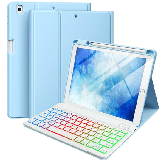 For iPad 2025 Bluetooth Keyboard Silicone Leather Tablet Case with Pen Slot(Sky Blue)