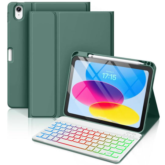 For iPad 2025 Bluetooth Keyboard Silicone Leather Tablet Case with Pen Slot(Dark Night Green)