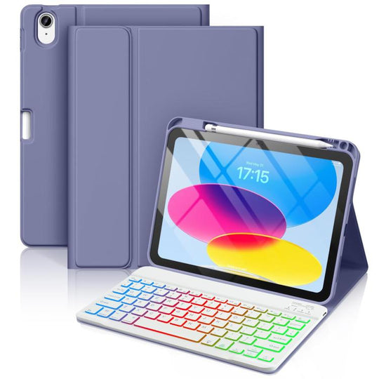 For iPad 2022 Bluetooth Keyboard Silicone Leather Tablet Case with Pen Slot(Lavender Purple)