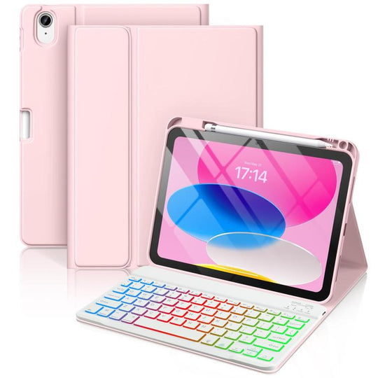 For iPad 2022 Bluetooth Keyboard Silicone Leather Tablet Case with Pen Slot(Cherry Pink)