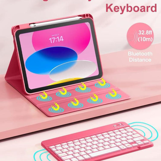 For iPad 2022 Bluetooth Keyboard Silicone Leather Tablet Case with Pen Slot(Begonia Red) - Universal by buy2fix | Online Shopping UK | buy2fix