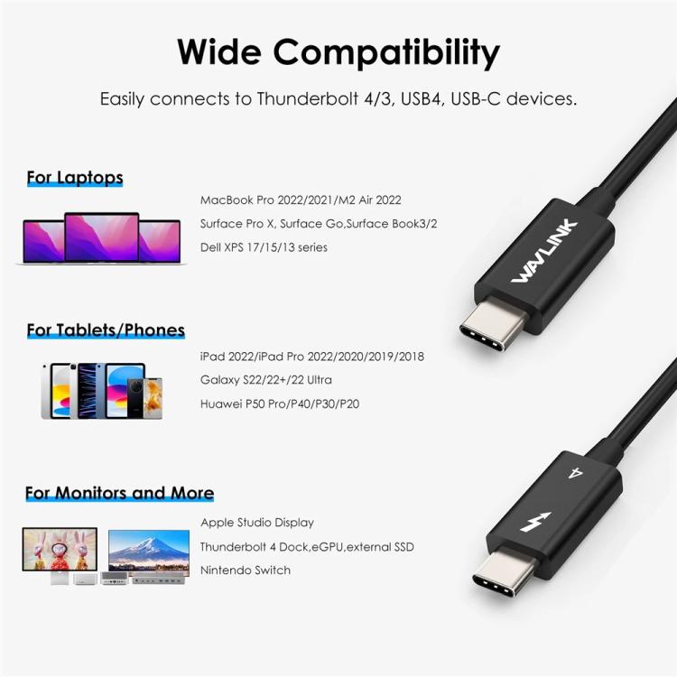 WAVLINK T4C7P USB-C / Type-C to Type-C 40Gbps Thunderbolt 4 Data Cable - USB-C & Type-C Cable by WAVLINK | Online Shopping UK | buy2fix