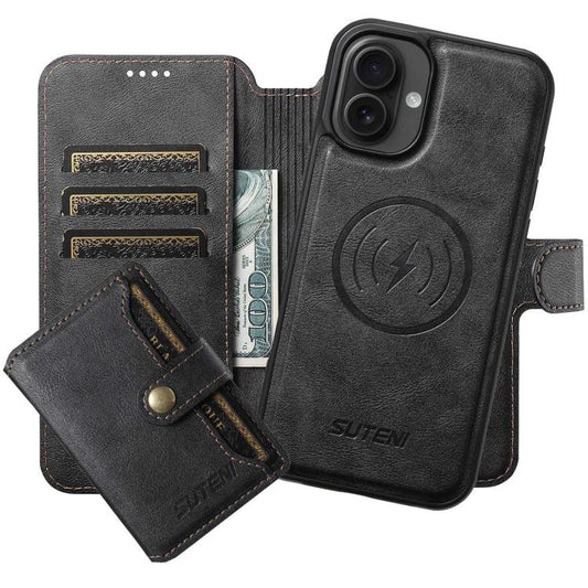 For iPhone 16 Suteni Q05S1 3-in-1 Detachable Wallet MagSafe Leather Phone Case(Black) - iPhone 16 Cases by Suteni | Online Shopping UK | buy2fix