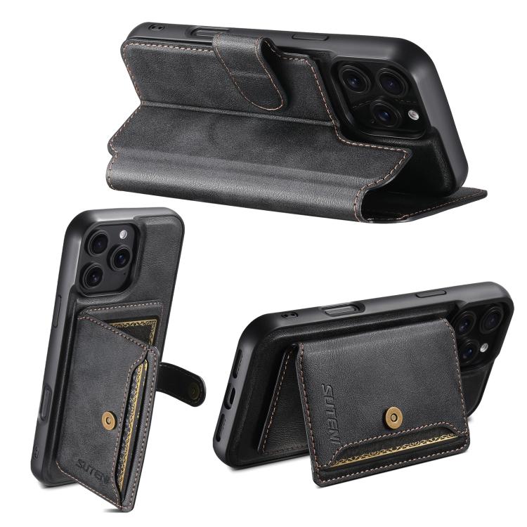 For iPhone 16 Suteni Q05S1 3-in-1 Detachable Wallet MagSafe Leather Phone Case(Black) - iPhone 16 Cases by Suteni | Online Shopping UK | buy2fix