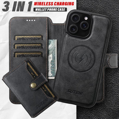 For iPhone 16 Suteni Q05S1 3-in-1 Detachable Wallet MagSafe Leather Phone Case(Black) - iPhone 16 Cases by Suteni | Online Shopping UK | buy2fix