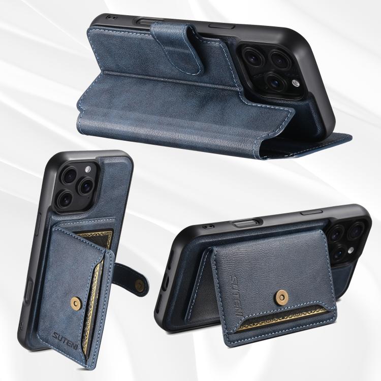 For iPhone 16 Suteni Q05S1 3-in-1 Detachable Wallet MagSafe Leather Phone Case(Blue) - iPhone 16 Cases by Suteni | Online Shopping UK | buy2fix