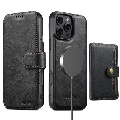 For iPhone 16 Pro Suteni Q05S1 3-in-1 Detachable Wallet MagSafe Leather Phone Case(Black) - iPhone 16 Pro Cases by Suteni | Online Shopping UK | buy2fix