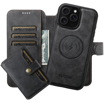 For iPhone 16 Pro Max Suteni Q05S1 3-in-1 Detachable Wallet MagSafe Leather Phone Case(Black) - iPhone 16 Pro Max Cases by Suteni | Online Shopping UK | buy2fix
