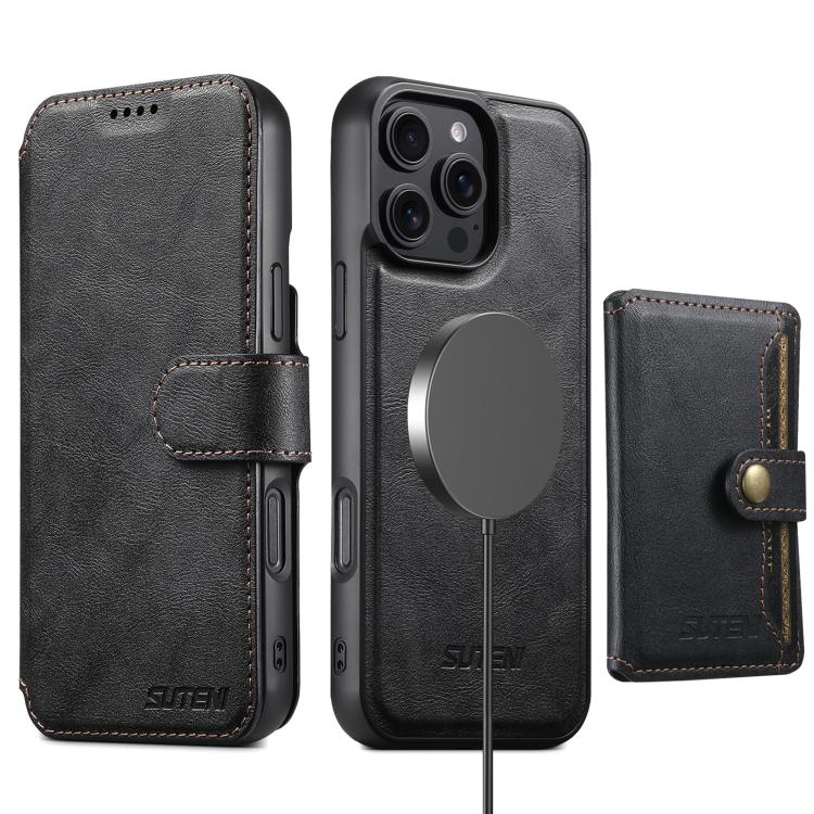 For iPhone 16 Pro Max Suteni Q05S1 3-in-1 Detachable Wallet MagSafe Leather Phone Case(Black) - iPhone 16 Pro Max Cases by Suteni | Online Shopping UK | buy2fix