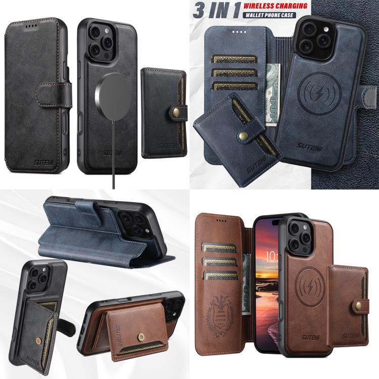 For iPhone 16 Pro Max Suteni Q05S1 3-in-1 Detachable Wallet MagSafe Leather Phone Case(Black) - iPhone 16 Pro Max Cases by Suteni | Online Shopping UK | buy2fix