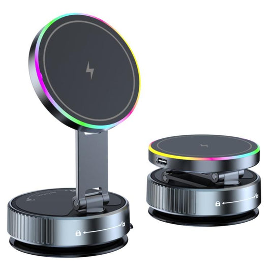 K3 With Colorful Light Rotating Magnetic Car Wireless Charging Vacuum Sucker Phone Stand - Wireless Charger Holders by buy2fix | Online Shopping UK | buy2fix