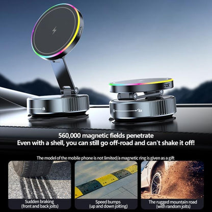 K3 With Colorful Light Rotating Magnetic Car Wireless Charging Vacuum Sucker Phone Stand - Wireless Charger Holders by buy2fix | Online Shopping UK | buy2fix