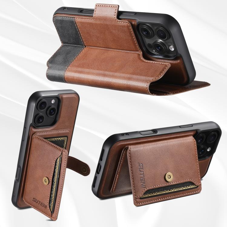 For iPhone 16 Plus Suteni Q06S1 3-in-1 Splicing Detachable Wallet MagSafe Leather Phone Case(Brown) - iPhone 16 Plus Cases by Suteni | Online Shopping UK | buy2fix