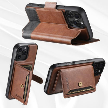 For iPhone 16 Plus Suteni Q06S1 3-in-1 Splicing Detachable Wallet MagSafe Leather Phone Case(Brown) - iPhone 16 Plus Cases by Suteni | Online Shopping UK | buy2fix