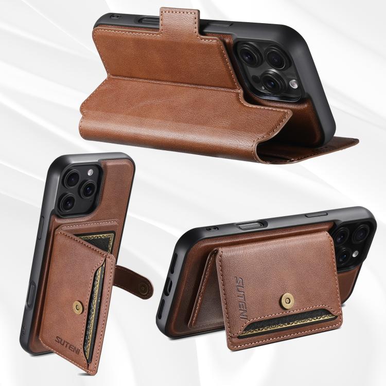 For iPhone 16 Suteni Q07S1 3-in-1 Detachable Wallet MagSafe Splicing Leather Phone Case(Brown) - iPhone 16 Cases by Suteni | Online Shopping UK | buy2fix