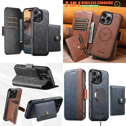 For iPhone 16 Suteni Q07S1 3-in-1 Detachable Wallet MagSafe Splicing Leather Phone Case(Brown) - iPhone 16 Cases by Suteni | Online Shopping UK | buy2fix