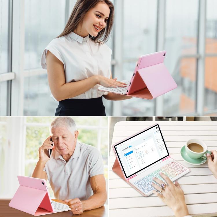 For iPad Pro 11 2024 Backlit Colorful Bluetooth Keyboard Protective Leather Case(Cherry Pink) - For iPad Pro by buy2fix | Online Shopping UK | buy2fix