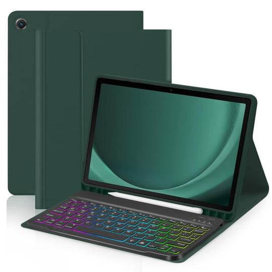 For Samsung Galaxy Tab A9+ Magnetic Gradient Keyboard Silicone Full Cover Leather Case(Dark Night Green)