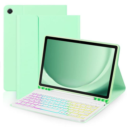 For Samsung Galaxy Tab A9+ Magnetic Gradient Keyboard Silicone Full Cover Leather Case(Tender Green)