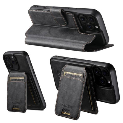 For iPhone 16 Pro Max Suteni Q05S2 3-in-1 Detachable Vertical Flip Wallet MagSafe Leather Phone Case(Black) - iPhone 16 Pro Max Cases by Suteni | Online Shopping UK | buy2fix
