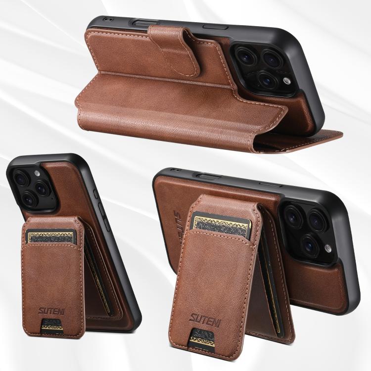 For iPhone 16 Plus Suteni Q05S2 3-in-1 Detachable Vertical Flip Wallet MagSafe Leather Phone Case(Brown) - iPhone 16 Plus Cases by Suteni | Online Shopping UK | buy2fix