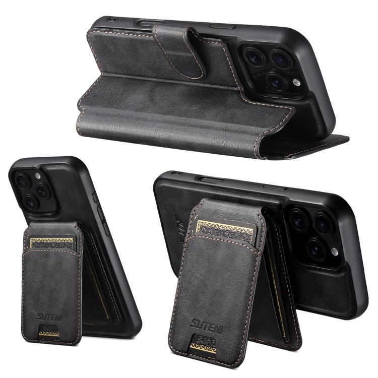 For iPhone 16 Suteni Q05S2 3-in-1 Detachable Vertical Flip Wallet MagSafe Leather Phone Case(Black) - iPhone 16 Cases by Suteni | Online Shopping UK | buy2fix