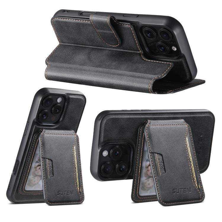 For iPhone 16 Suteni Q05S3 3-in-1 Detachable Vertical Flip Wallet MagSafe Leather Phone Case(Black) - iPhone 16 Cases by Suteni | Online Shopping UK | buy2fix