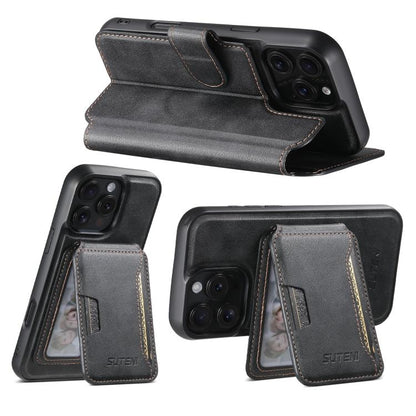 For iPhone 16 Suteni Q05S3 3-in-1 Detachable Vertical Flip Wallet MagSafe Leather Phone Case(Black) - iPhone 16 Cases by Suteni | Online Shopping UK | buy2fix