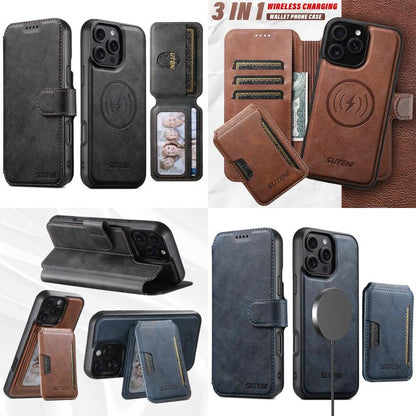 For iPhone 16 Pro Suteni Q05S3 3-in-1 Detachable Vertical Flip Wallet MagSafe Leather Phone Case(Black) - iPhone 16 Pro Cases by Suteni | Online Shopping UK | buy2fix