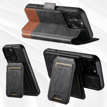 For iPhone 16 Pro Suteni Q06S2 3-in-1 Detachable Vertical Flip Wallet MagSafe Splicing Leather Phone Case(Black) - iPhone 16 Pro Cases by Suteni | Online Shopping UK | buy2fix