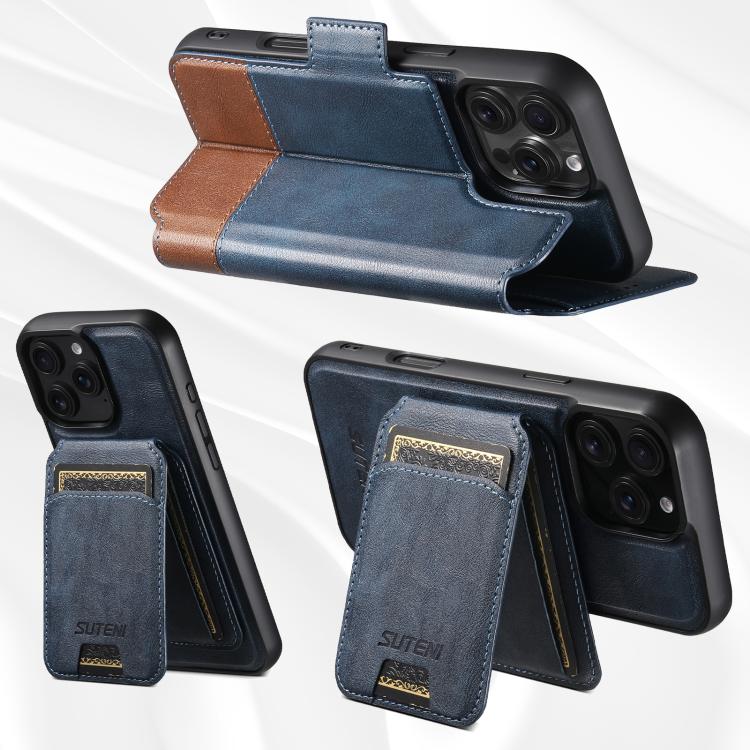 For iPhone 16 Plus Suteni Q06S2 3-in-1 Detachable Vertical Flip Wallet MagSafe Splicing Leather Phone Case(Blue) - iPhone 16 Plus Cases by Suteni | Online Shopping UK | buy2fix