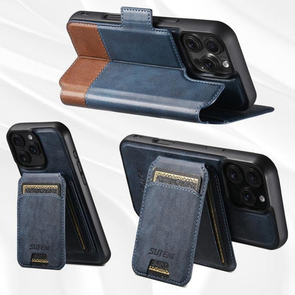 For iPhone 16 Plus Suteni Q06S2 3-in-1 Detachable Vertical Flip Wallet MagSafe Splicing Leather Phone Case(Blue) - iPhone 16 Plus Cases by Suteni | Online Shopping UK | buy2fix
