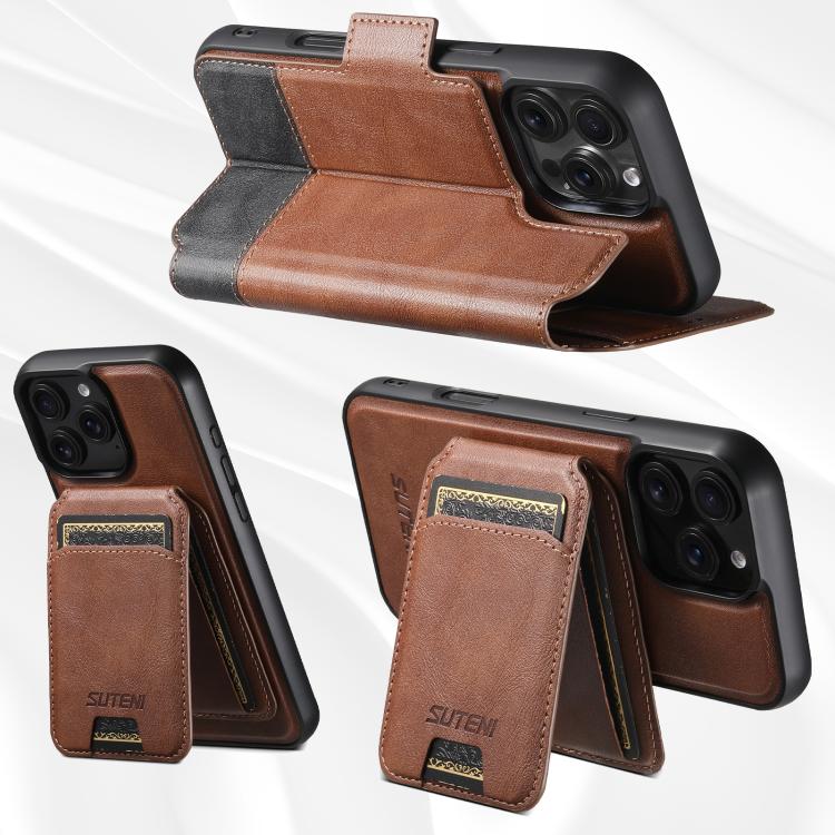 For iPhone 16 Suteni Q06S2 3-in-1 Detachable Vertical Flip Wallet MagSafe Splicing Leather Phone Case(Brown) - iPhone 16 Cases by Suteni | Online Shopping UK | buy2fix
