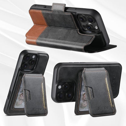 For iPhone 16 Pro Max Suteni Q06S3 3-in-1 Splicing Detachable Vertical Flip Wallet MagSafe Leather Phone Case(Black) - iPhone 16 Pro Max Cases by Suteni | Online Shopping UK | buy2fix
