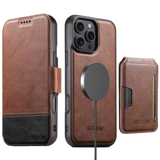 For iPhone 16 Pro Max Suteni Q06S3 3-in-1 Splicing Detachable Vertical Flip Wallet MagSafe Leather Phone Case(Brown) - iPhone 16 Pro Max Cases by Suteni | Online Shopping UK | buy2fix